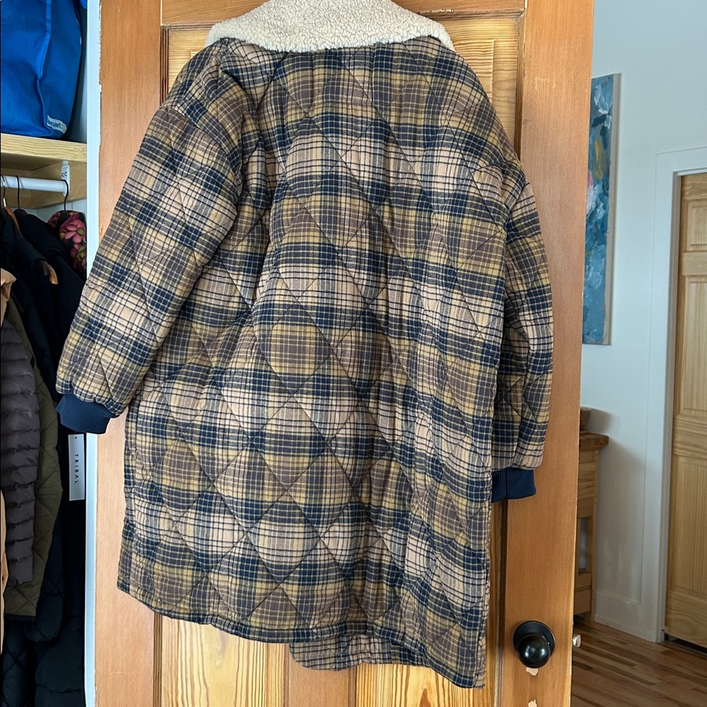 Levi’s Quilted Plaid Double Breasted Fleece Jacket with Cream Collar L - Picture 3 of 15